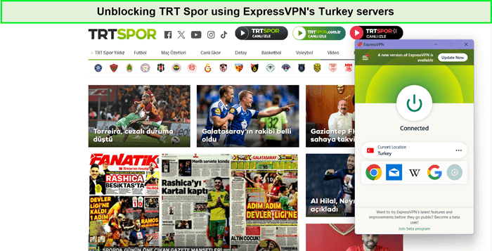TRT-Spor-unblocked-with-ExpressVPN-Turkey-server-in-Hong Kong