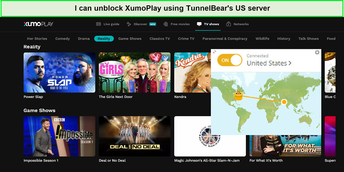xumo-play-unblocked-by-tunnelBear-server-in-India